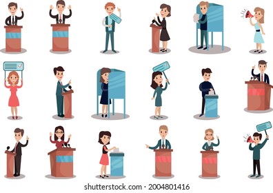 Political Candidates and People Taking Part in Voting and Election Vector Illustration Set