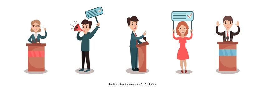 Political Candidates and People Taking Part in Voting and Election Vector Illustration Set