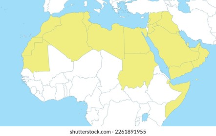 Political color map of Arab World with borders of the states svg