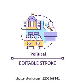 Political concept icon. Strategic planning tool of project manager. PESTLE factors abstract idea thin line illustration. Isolated outline drawing. Editable stroke. Arial, Myriad Pro-Bold fonts used