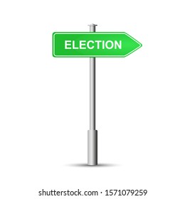 Political concept. Plaque index on a column, a road sign with the word ELECTION. Isolated on white background.
