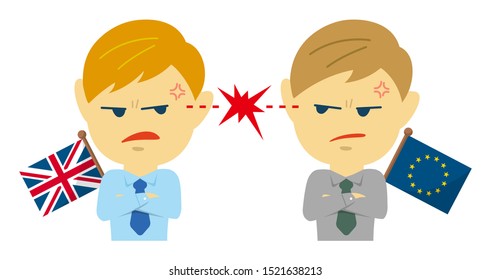 Political conflict between nations. Vector flat illustration (male/upper body ). UK vs EU