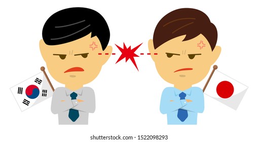 Political conflict between nations. Vector flat illustration (male/upper body ). South korea vs Japan