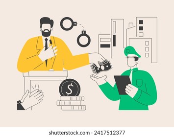 Political corruption abstract concept vector illustration. Police corruption, political scandal news, bribery and tax offense, governmental financial crime, corrupted leader abstract metaphor.