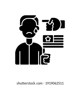 Political Cyberbullying Black Glyph Icon. Offensive Comment. Victim Of Discrimination. Shaming For Politics. Threat To Upset Person. Silhouette Symbol On White Space. Vector Isolated Illustration