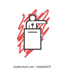 Political debate, angry speaker. Prosecutor' speech. Vector illustration on white.