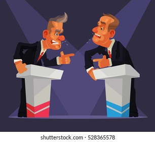 Political Debate. Two Speakers Character. Vector Flat Cartoon Illustration