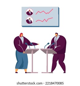 Political debates and voting. Flat vector illustration. Holding election or referendum campaign, making civic choice or opinion. Voting, constitution, politics, democracy concept