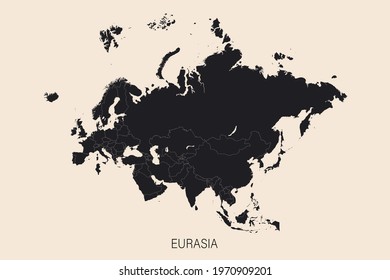 The political detailed map of the continent of Eurasia with borders of countries