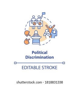 Political discrimination concept icon. Mistreatment based on political beliefs and activities idea thin line illustration. Vector isolated outline RGB color drawing. Editable stroke