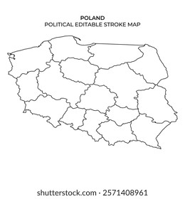 The political divisions of Poland, highlighting regions and borders clearly. Ideal for educational purposes, presentations, or mapping activities.