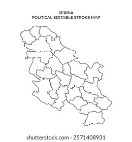 The political divisions of Serbia, featuring the distinct shapes of its regions. Ideal for educational use or geographic analysis in various contexts.