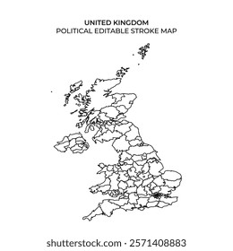 The political divisions of the United Kingdom in a clear, editable outline format, ideal for educational and informational purposes related to geography.