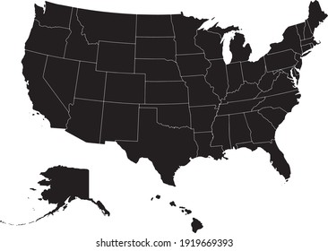 Political divisions of the US. Basis silhouettes on white background