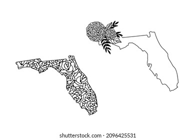 Political divisions of the US. State Florida. Floral map outlines on white background