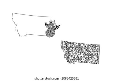 Political divisions of the US. State Montana. Floral map outlines on white background