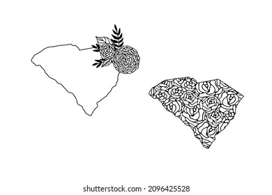 Political divisions of the US. State South Carolina. Floral map outlines on white background