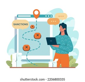 Political and economical sanctions. Global action to force a country to obey international law by limit trading and political activity. Crisis ans restriction concept. Flat vector illustration