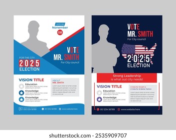 political election flyer template. Vector premium editable flyer leaflet layout for a voting campaign poster design.