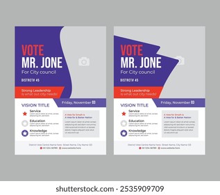 political election flyer template. Vector premium editable flyer leaflet layout for a voting campaign poster design.