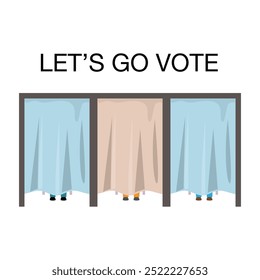 Political election process. People are in the voting booths putting ballots in box at polling station.Election concept illustration