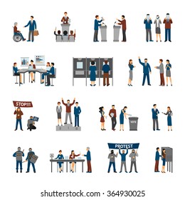 Political and election set with politians and volunteers set isolated vector illustration