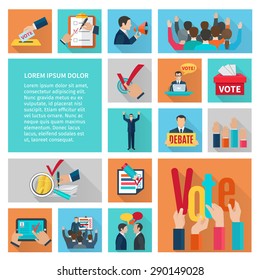 Political elections and voting flat decorative icons set isolated vector illustration