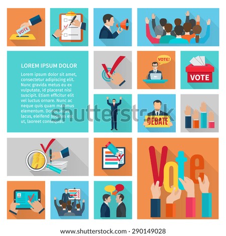 Political elections and voting flat decorative icons set isolated vector illustration