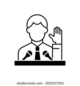 Political Elite Black Linear Icon. Public Demonstration, Speaker From Government. Social Leadership. High Status Of Influence, Power. Outline Symbol On White Space. Vector Isolated Illustration