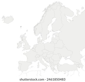 Mapa de Europa Política Ilustración vectorial aislada en el fondo blanco. Capas editables y claramente etiquetadas.