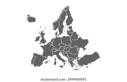 Political Europe map vector illustration isolated on white background for website layouts,background,education,precise,customizable, Travel worldwide,map silhouette backdrop,earth geography,political.