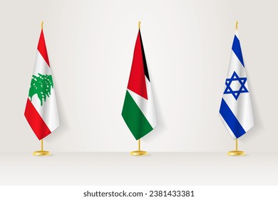 Political gathering of governments. Flags of Lebanon, Jordan and Israel. Flags set.