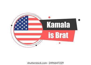 Political graphic featuring american flag with bold text about kamala at sunset