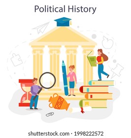 Political history concept. History school subject. Idea of science and education. Knowledge of past and ancient times. Isolated vector illustration in flat style