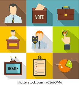 Political icons set. Flat set of 9 political vector icons for web isolated on white background