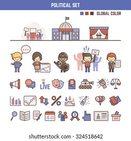 political infographic elements for kids including characters and icons