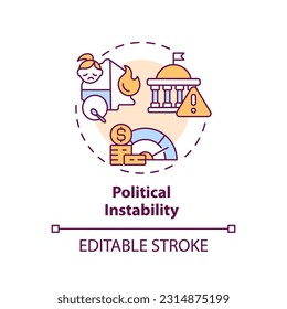Political instability concept icon. County government. Economic crisis. Global change. Conflict zone. Social unrest abstract idea thin line illustration. Isolated outline drawing. Editable stroke
