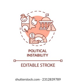 Political instability red concept icon. County government. Economic crisis. Global change. Conflict zone. Social unrest abstract idea thin line illustration. Isolated outline drawing. Editable stroke