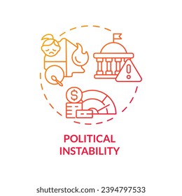 Political instability red gradient concept icon. County government. Economic crisis. Global change. Conflict zone. Social unrest abstract idea thin line illustration. Isolated outline drawing