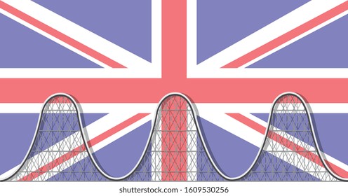 Political instability, uncertainty, problems and success - ups and downs in Britain - a rollercoaster over the British flag