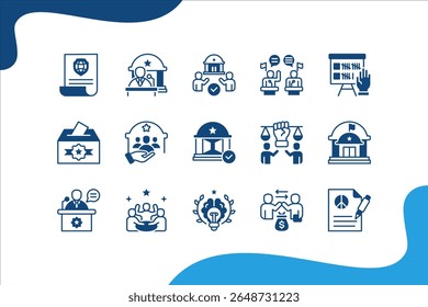 Political Leadership icon set with Authority, Decision-making, Representation, Governance, Leadership, Public trust, Influence icons symbol editable.