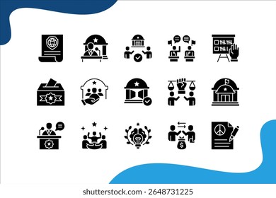 Political Leadership icon set with Authority, Decision-making, Representation, Governance, Leadership, Public trust, Influence icons symbol editable.