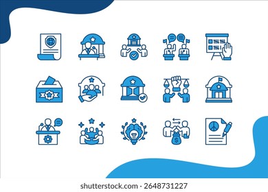 Political Leadership icon set with Authority, Decision-making, Representation, Governance, Leadership, Public trust, Influence icons symbol editable.