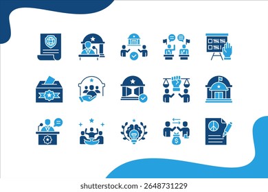 Political Leadership icon set with Authority, Decision-making, Representation, Governance, Leadership, Public trust, Influence icons symbol editable.