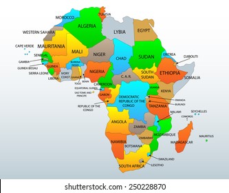 Political And Location Map Of African Continent Countries
