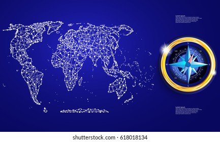 political map abstract of the world and compass