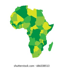 Political map of Africa in four shades of green on white background. Vector illustration.