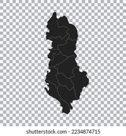 Political map of the Albania isolated on transparent background. High detailed vector illustration.