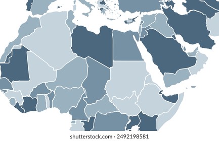 The political map of the arab world with individual colors,isolated on white background for website layouts,background,education, precise,customizable,Travel worldwide,map silhouette backdrop.