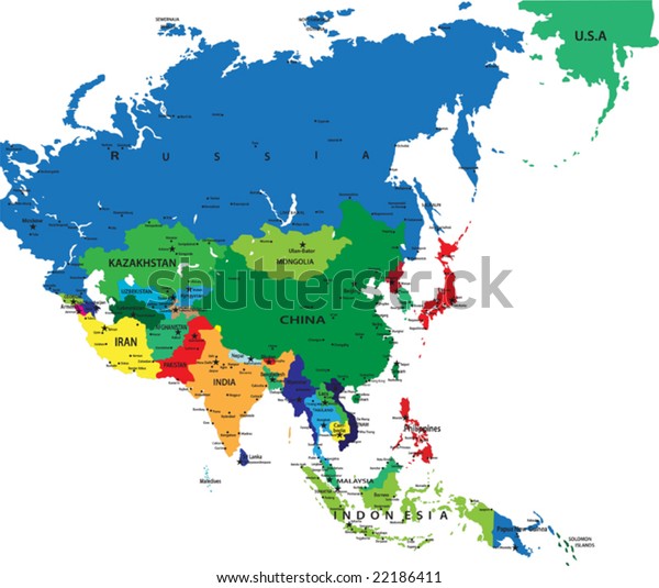 Political Map Asiathe Continent Fastest Growing Stok Vektör Telifsiz 22186411 5628
